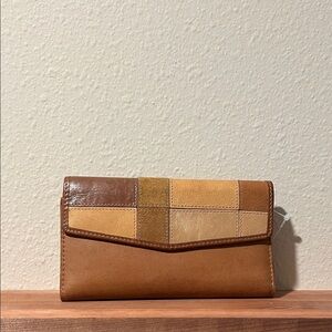 Fossil Tan and Brown Patchwork Clutch